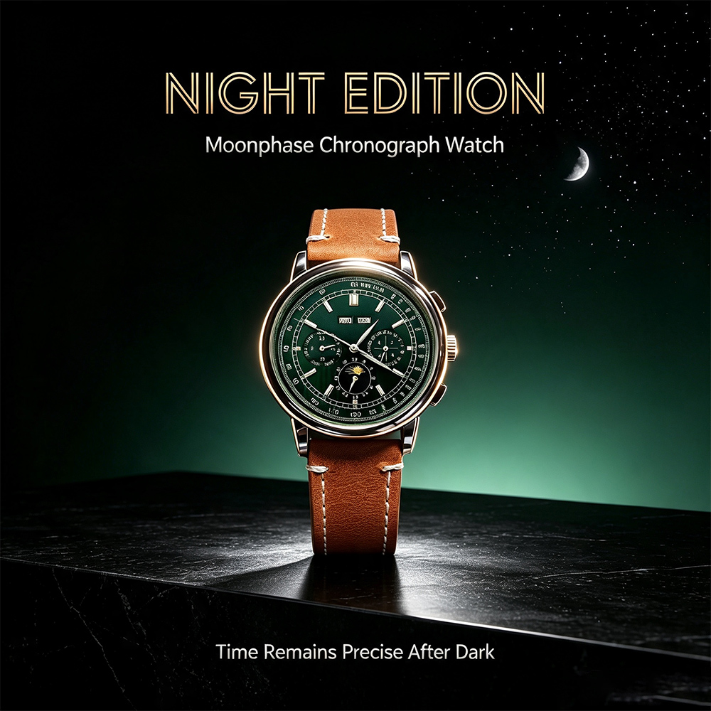Men ST1655 Movement Moon Phase - Leather Watch Band Men 评论和价格