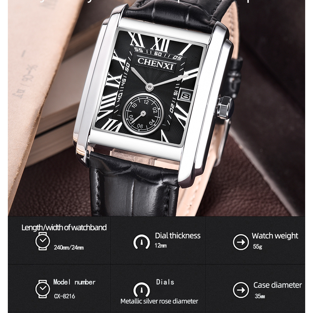 CHENXI 8216 Fashion Classic Sq - Leather Watch Band Men 评论和价格