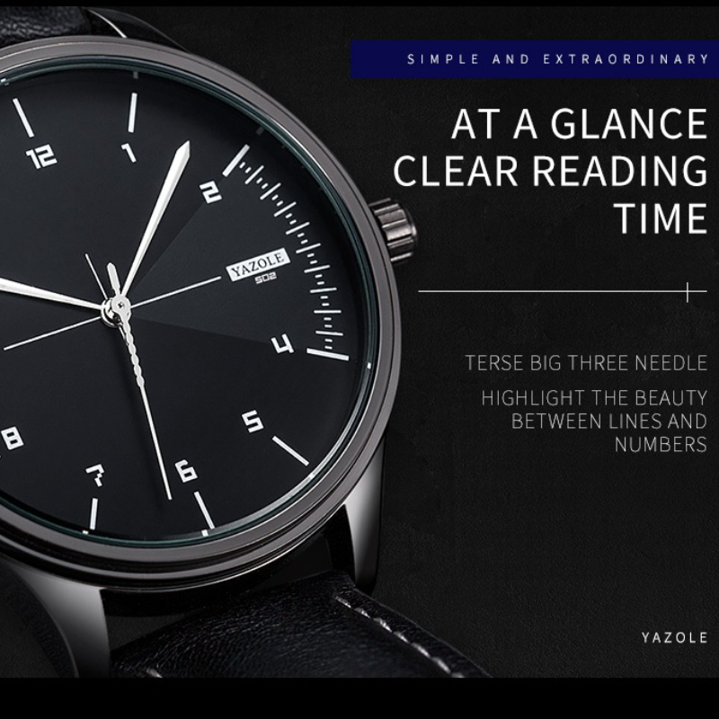 Top Brand YAZOLE Quartz Watche - Leather Watch Band Men 评论和价格