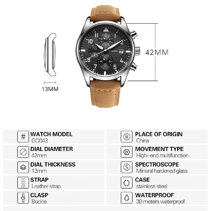 OCHSTIN Original Men Chronogra - Leather Watch Band Men 评论和价格