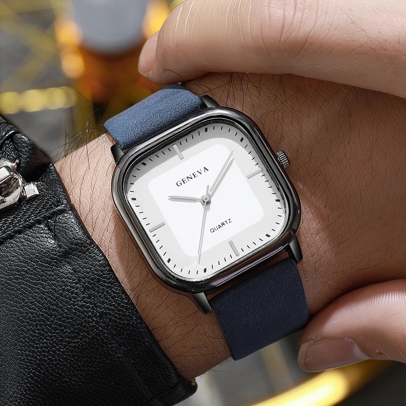 Fashionable Classic Square Dia - Leather Watch Band Men 评论和价格