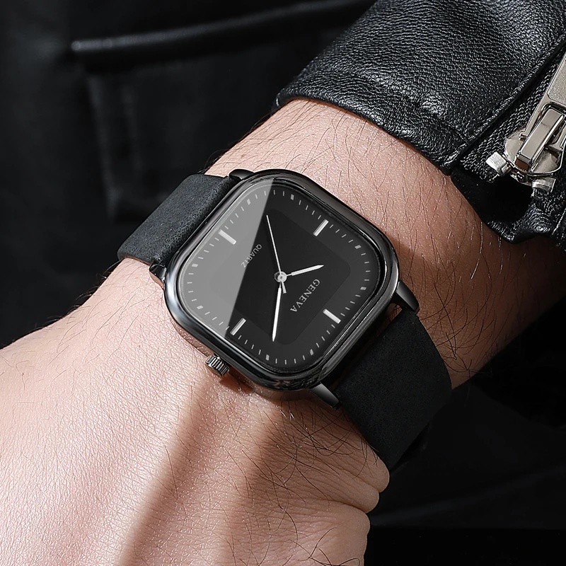 Fashionable Classic Square Dia - Leather Watch Band Men 评论和价格